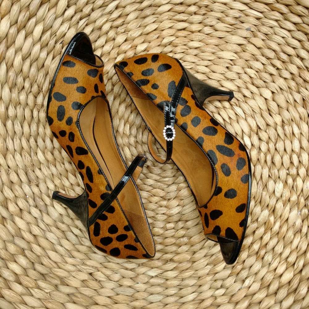 Samanta calf hair peep toe Mary Janes with rhinestone buckles NIB - Picture 5 of 5